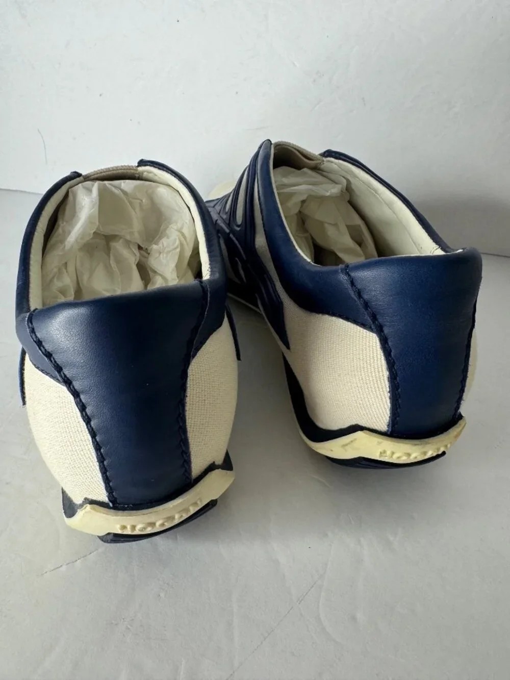 HOGAN Slip on Side Web Pull On Canvas Leather Blue White Sneakers EU 37 US 7 NIB